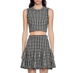 Sandro Gingham Jacquard-knit Mini Skirt Black White Size 36